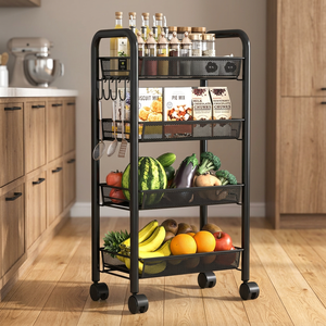 Four Tier Metal <b>Storage</b> <b>Cart</b> With Wheels For Kitchen Organization 50x40x30cm Minimalist Design Standing Type - Product Image 6