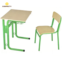 Muebles Escolares de Diseño Moderno, Conjunto de Silla y Escritorio Individual para Estudiantes con Marco Metálico y Cesta de Almacenamiento para Niños
