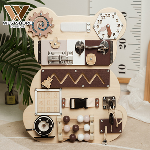 Kids Wooden Bear Busy Board Toys Montessori Sensory Activity Board For Toddlers Children Toy 