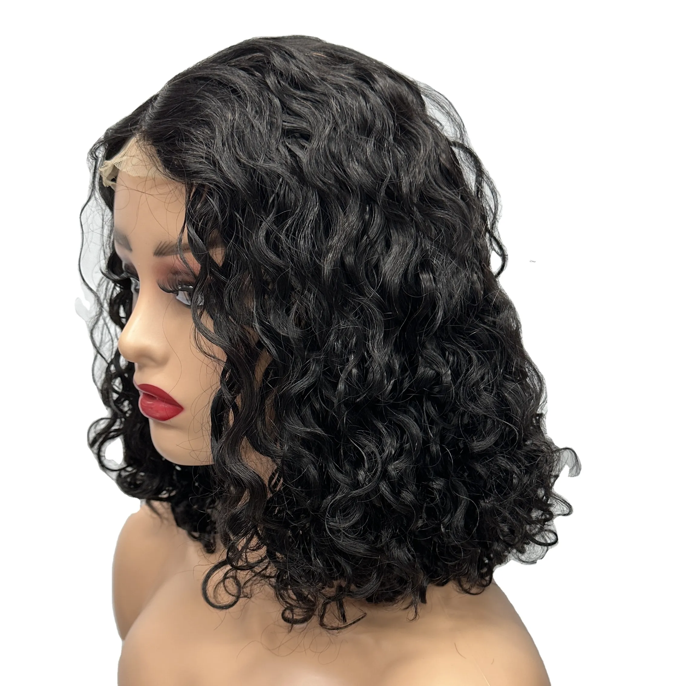 Water Wave Short Wigs 10a Human Hair 4*1T part lace water Curly Bob Wigs Brazilian Virgin Hair Short Deep Wigs for Black Women