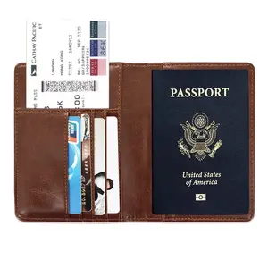 Logotipo personalizado PU cuero viaje pasaporte cartera funda tarjetero