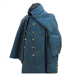 Manteau de style laine bleu paon avec cape amovible, veste à quatre boutons, uniforme OEM pour hommes - Product Image 2