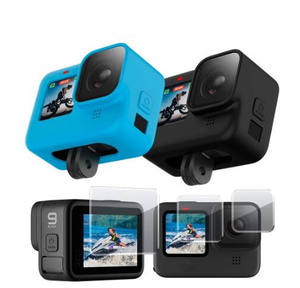 Para <span class=keywords><strong>GoPro</strong></span> <span class=keywords><strong>Hero</strong></span> 10, funda protectora de silicona, película protectora de pantalla de vidrio templado negro, tapa de lente, accesorio deportivo de acción - Product Image 1