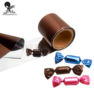 Papel de envoltura de dulces personalizado, metalizado PET vmpet, papel de aluminio, película giratoria para caramelo de toffee