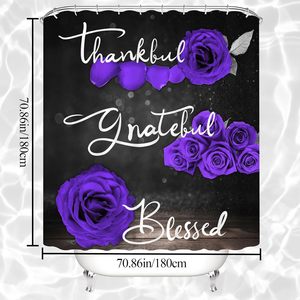 4Pcs Purple Rose Sets d'accessoires de salle de bain Thankful Grateful Blessed Bathroom Romantic Showy Floral Wedding Decor en stock - Product Image 3