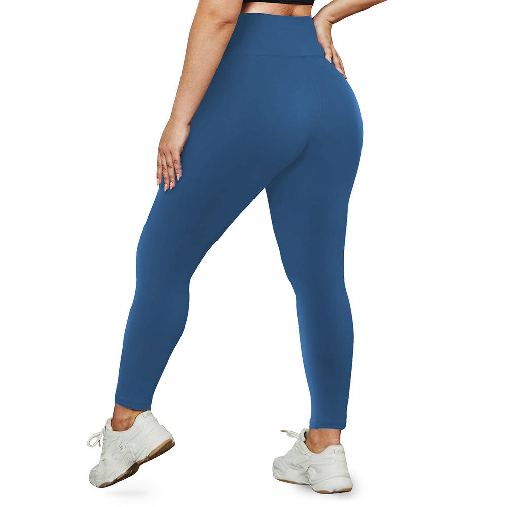 Blue Nine-Point Length Plus-Size Yoga Pants
