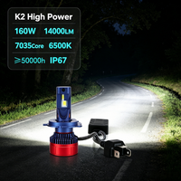 Phares LED de voiture SunRise K2 H7 12V/24V 160W 14000LM 6500K IP67 étanches, tubes en cuivre, Canbus Plug and Play, ajustement universel