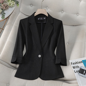 White Women's Blazer Solid Color Single Button Slim Fit Short Sleeve Summer Style For Petite Women - Product Image 2