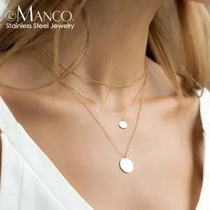 Collier multi-couches en acier inoxydable couleur or EManco pour femme, style minimaliste chic avec pendentifs disques ronds pour le quotidien et le bureau - Product Image 5