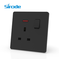 Sirode T7 Series British Standard Black 1 Gang 13A 5 Pin PC Plate Interrupteurs muraux ultra-minces et prises électriques pour la maison