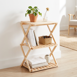 Wooden <b>Folding</b> <b>Shelf</b> 2/3/4-Tier Floor Standing Storage Organizer Space Saving Apartment Use - Product Image 1