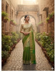 Sari Indio Tradicional Elegante de Seda Ghicha Verde Tussar para Mujer, Colección Perfecta para Fiestas, de la India - Product Image 1