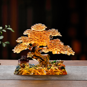 Lớn handmade tiền cây điêu khắc Lost-Wax đúc liuli với đồng tiền vàng thỏi Cóc Phong Thủy cho sự giàu có kinh doanh thành công - Product Image 1