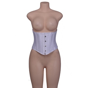 Short Classic Vintage Gothic Satin Women Shapers Boned Corset Top <strong>Underbust</strong> 26 Double Steel Black Adults 2 Piece Thick Crocheted - Product Image 5
