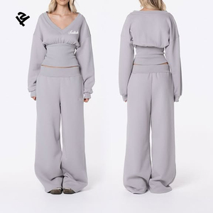 Conjuntos de Loungewear Personalizados de 2 Peças para Mulheres, Moletom de Manga Longa com Decote em V e Calças Largas, Roupas Casuais de Rua - Product Image 1