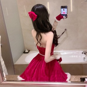 Christmas outfit, <b>red</b> velvet Christmas costume, cosplay, party, <b>date</b>, cute bunny plush suit, sexy set - Product Image 2