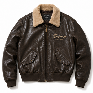 Giacca <span class=keywords><strong>Bomber</strong></span> G1 in <span class=keywords><strong>Pelle</strong></span> Personalizzata all'Ingrosso per <span class=keywords><strong>Uomo</strong></span>, Colletto in Sherpa, Ricamo Personalizzato, Giacca Moto Marrone, Streetwear OEM ODM - Product Image 1