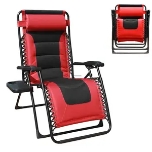 Foldable शून्य गुरुत्वाकर्षण लॉन कुर्सी आउटडोर Reclining आँगन गद्देदार समायोज्य Headrest के साथ और कप धारक