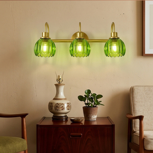 Applique Murale Rétro à 3 Têtes, Tulipe Verte, Abat-jour en Verre E26, Éclairage de Salle de Bain au-dessus du Miroir, Luminaire pour <span class=keywords><strong>Dressing</strong></span> et Hôtel - Product Image 5
