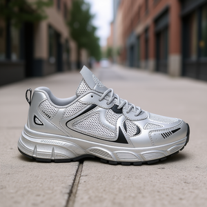 Zapatos Deportivos de Malla Plateada para Hombre, Transpirables, con Cordones, Punta Redonda, Casuales, para Caminar, para Todas las Temporadas, a la Moda - Product Image 2