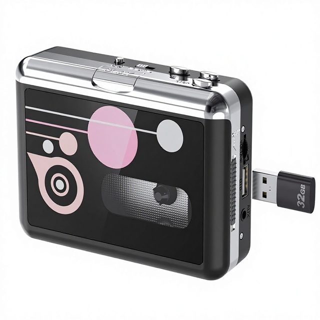 Retro Digital Portable Cassette Player & MP3 Converter with Auto Reverse USB & 3.5mm Connectors No PC Required Black