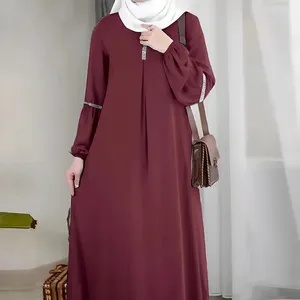 2024 도매 두바이 터키 오만 우아한 쉬폰 기모노 아바야 전통 이슬람 의류 쉬폰 아바야 여성 이슬람 원피스