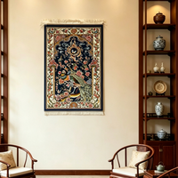 Karpet Dinding Motif Bunga Merak Biru Dongker Grosir Pabrik 60*90cm Bahan Modal Tenun Mesin untuk Ruang Tamu