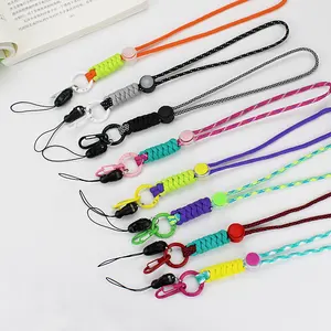 Colorful Knitting Mobile Phone Nylon Lanyard Short Strap Lanyard With Logo Custom Keychain
