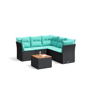 Set Divano da Esterno in Polyrattan Nero con Cuscini, Arredamento da Giardino 6 Posti, Design Contemporaneo - Product Image 1