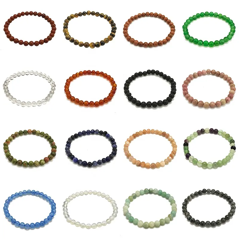 Недорогие браслеты 6 мм, модные круглые браслеты из бисера с драгоценными камнями, более 30 видов различных камней