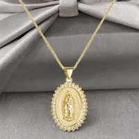 Pendentif Madonna unisexe en laiton plaqué or 18 carats micro-incrusté de zircons colorés, bijou religieux et accessoire de collier tendance