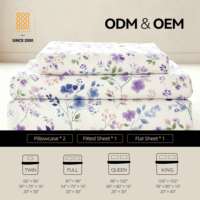 Parure de draps Queen 4 pièces en microfibre brossée double face, certifiée Oeko-TEX, ultra douce et infroissable, motif floral 1800 fils