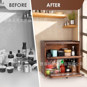 Wooden bread box, cross-border bread container storage box, double-layer food storage rack, <b>kitchen</b> storage and seasoning rack - Product Image 2