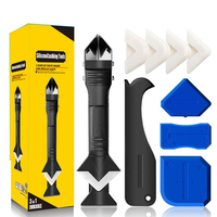 Kit d'outils de finition de calfeutrage en acier inoxydable 3 en 1 avec grattoir à mastic en silicone pour le calfeutrage du coulis