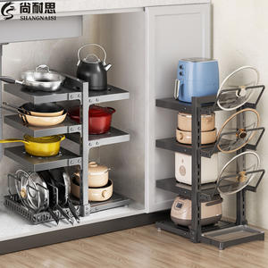 Étagère à casseroles multi-niveaux Chaozhou taille L en acier carbone avec support pour le rangement des ustensiles de cuisine et organisateur de couvercles - Product Image 3