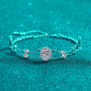 Pulsera de moissanita de doble cadena de Plata de Ley 925 con brazaletes de moda ovalados de oro blanco de diseño avanzado - Product Image 4