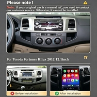 Radio para Auto de 12.1 Pulgadas para Toyota Fortuner Hilux 2008-2015, Pantalla Táctil Android, Estéreo Inalámbrico, BT, CarPlay, Unidad Principal
