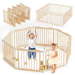 Corralito de Madera para Bebés, Plegable, de Madera Sólida, Barrera de Seguridad, Área de Juego Interior para Niños Pequeños - Product Image 3