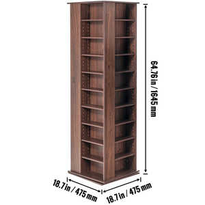 Tour de rangement DVD rotative haute avec étagères réglables, meuble multimédia en bois anti-basculement avec étiquettes de classification - Product Image 4