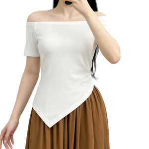 High Quality Off Shoulder Boat Neck Pointed Hem Women Top Comfortable Casual Breathable Sport Style OEM Vietnam Factory - Product Image 5