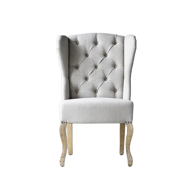 Unique products made in china Hot Selling tufted louis wingback solid wood dining chair