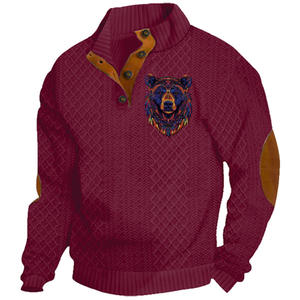 Suéter de hombre con estampado navideño de ciervos, cuello alto, manga larga, ajuste holgado, tejido jacquard, casual, blanco con detalles marrones - Product Image 5