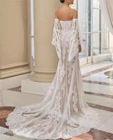 2024 exquis bretelles spaghetti col en v dentelle robe de mariée robe de mariée avec manches détachables dos nu balayage train Style français