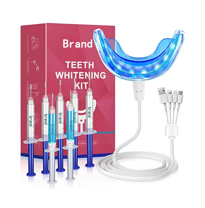 Kit de blanqueamiento dental con luz LED para venta al por mayor gel de peróxido Blanqueamiento Dental kit LED con logotipo etiqueta privada sin peróxido