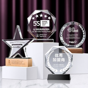 Custom Business Gift Solid Momentoes Metal Crystal Glass Acrylic Award <b>Trophy</b> Blank With Wooden Base Crystal <b>Trophy</b> - Product Image 3