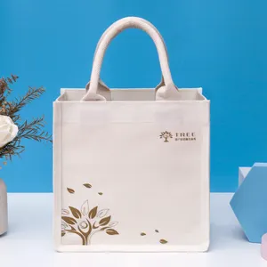 Custom design logo print waterproof pvc coated lining cotton canvas shopping tote bag for promotional gift packaging advertising