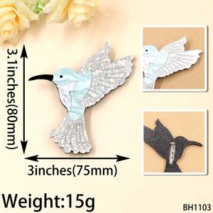 Broche de Colibrí Vintage de Alta Calidad para Mujeres Amantes de las Aves, Joyería de Aleación Acrílica Cortada con Láser con Tecnología de Plateado - Product Image 2