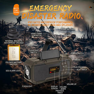 Radio con manivela y energía solar, con linterna, altavoz Bluetooth, para acampar al aire libre, uso de emergencia, plástico duradero gris - Product Image 5