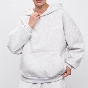Sudadera con Capucha Extra Grande para Mujer, Talla Grande, Color Marrón Sólido, Hombros Caídos, Manga Larga - Product Image 3