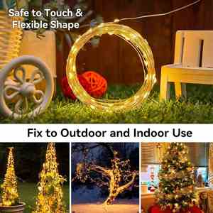 Guirlande lumineuse solaire LED étanche 12/22/32m en fil de cuivre pour Noël, lumières de fêtes, lumières de Diwali, décoration de jardin extérieur - Product Image 5